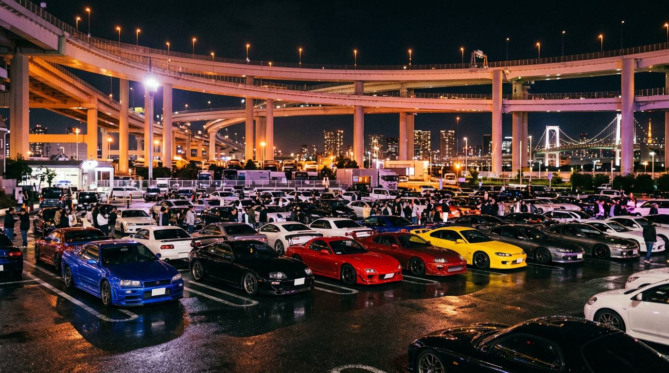 Gt R R34 And Gtr R35 Night Background Tokyo JDM Car Tours | R34 GT-R, R35 GT-R & Lancer Evo to Daikoku PA